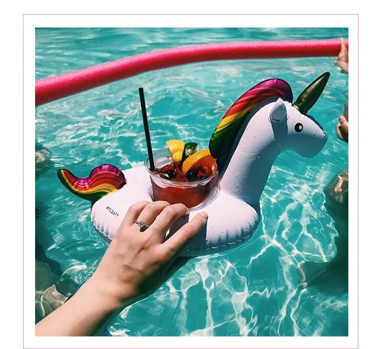 Summer Swimming Pool Party Play Equipment Inflatable PVC Water Play Unicorn Drink Cup Holder