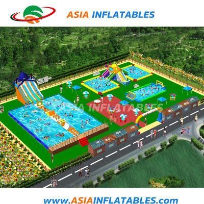 Large Inflatable Water Park on Land for Kids, Inflatable Water Slide with Pool