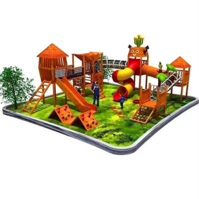 Customized Outdoor Kids Playground Equipment Wooden Slide Climbing Set