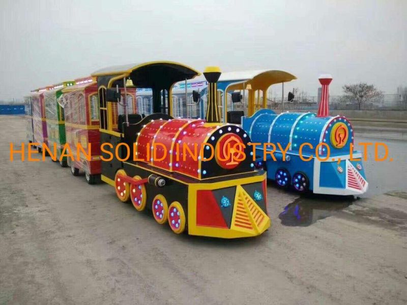 Amusement Park Children Small Trackless Train Ride in Public Garden