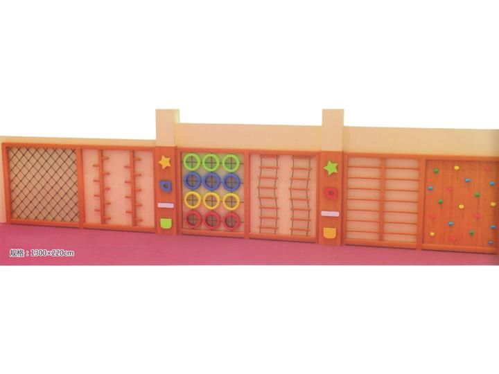 Kindergarten Children Wooden Playground with Plastic Slide and Climbing Wall