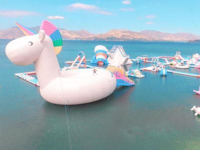 Cute Unicorn Inflatable Floating Waterpark with Big Slide