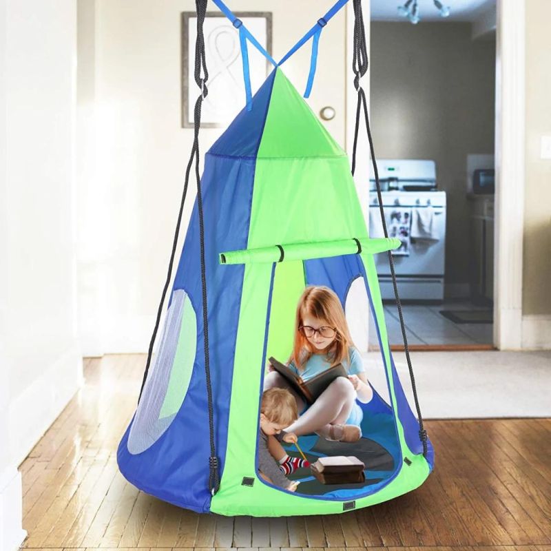 40 Inch Kids Tree Saucer Swing with Protective Tent