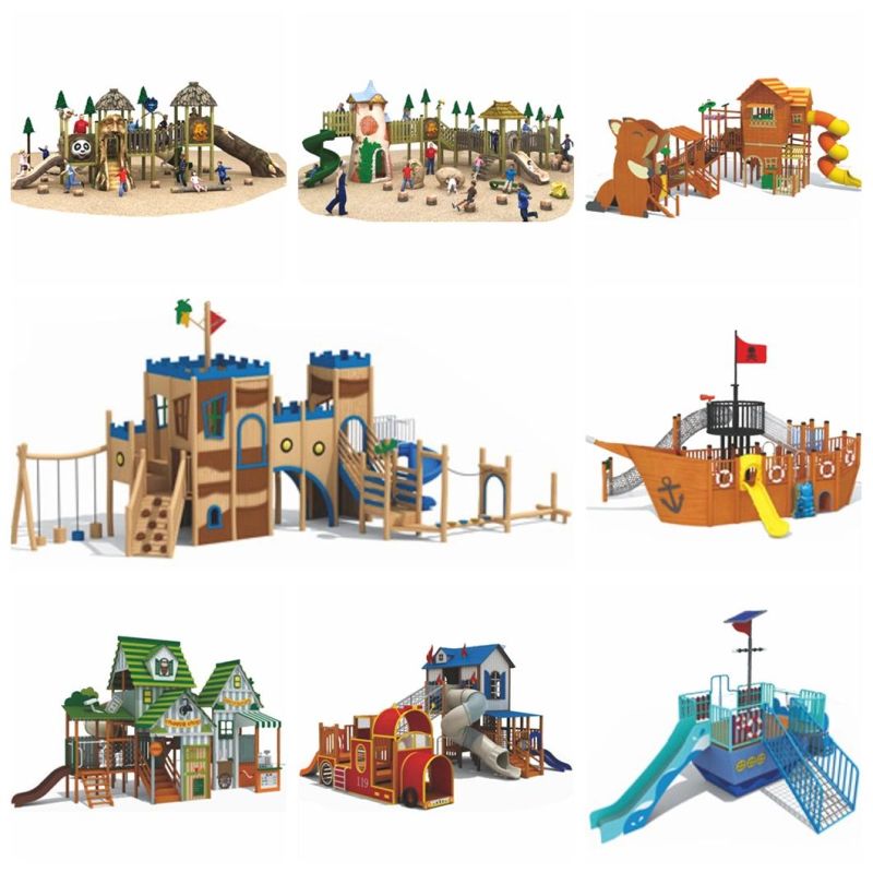 New Park Kids Outdoor Playground Wooden Pirate Ship Slide Equipment