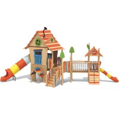 Kids Community Park Outdoor Playground Equipment Wooden House Slide QS26