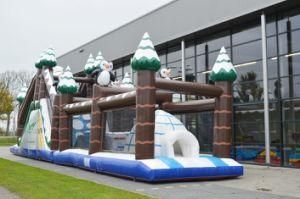 Inflatable Pengiun Snow Man Theme Obstacle Run and Climbing and Slide Play Barrier