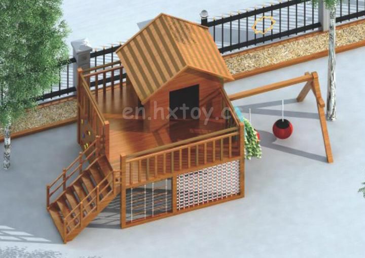 Customized Wooden House Theme Outdoor Wood Playground with Swing
