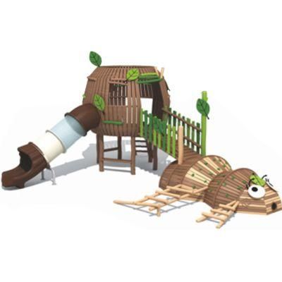 Kids Park Outdoor Playground Equipment Wooden Slide Climbing Frame QS34
