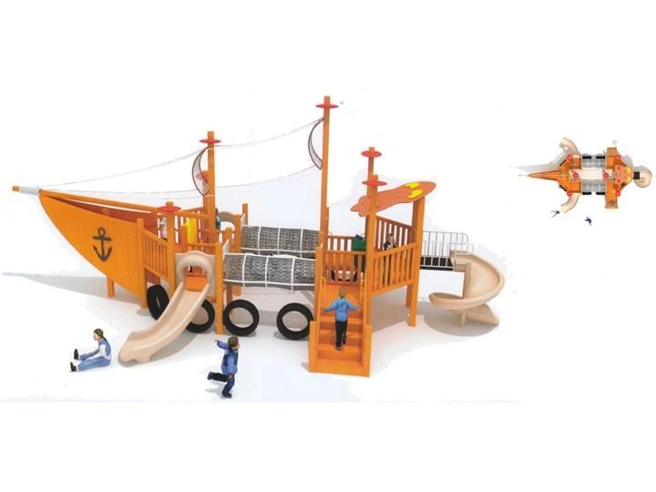 Wooden Pirate Ship Adventure Playground with Slide Kids Wooden Role Play