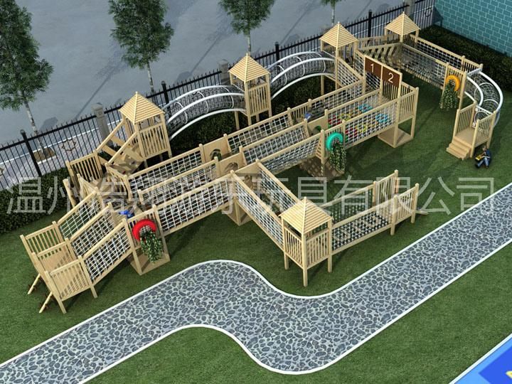 Customized Children Wood Playsets Outside Adventure Wooden Playground for Kids