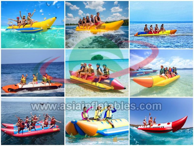 0.9mm PVC Tarpaulin 6 Seats Inflatable Red Shark Boat for Sale Customized Banana Boat