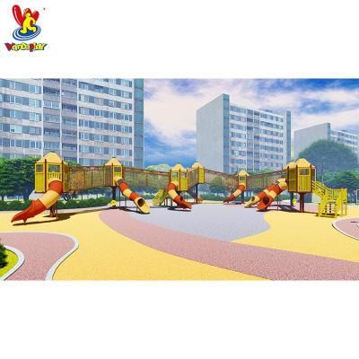 Outdoor Wooden House Playground Equipment with Slides