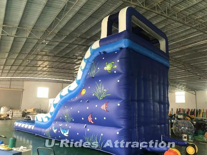 large water slide inflatable trampoline, outdoor water slide with pool, CE inflatable water slide