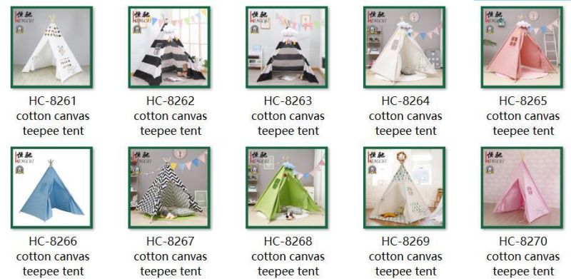 100% Cotton Canvas Indoor Family Play Kids Teepee Folding Tent