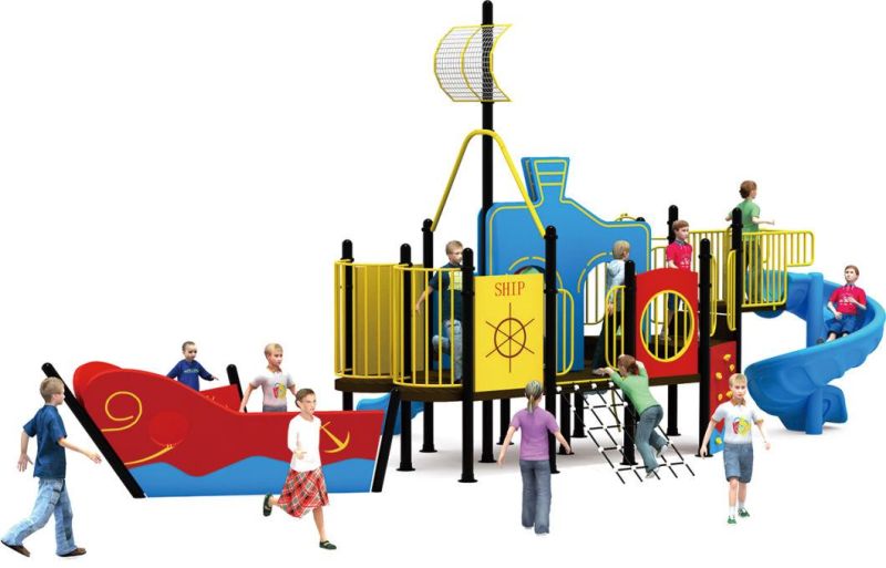 Ship Shape Outdoor Slides Climbing Net PE Board Popular Playground Equipment