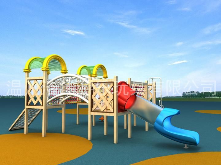 Attractive Children Climbing Wooden Outdoor Playground with Net