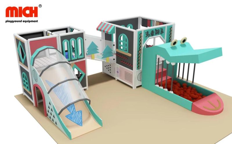 Mich Unique Design Crocodile Shaped Kids Indoor Soft Play Set with Trampoline