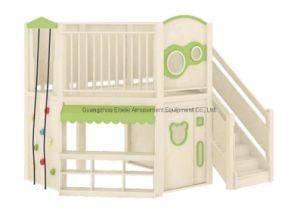 Kindergarten School Indoor Playground Equipment Wooden Loft Play House with Climbing Frame and Slide for Kids