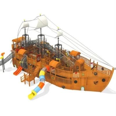 Park Kids Outdoor Playground Equipment Farmhouse Wooden Pirate Ship Slide