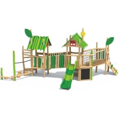 Kids Community Park Outdoor Playground Equipment Wooden House Slide QS30