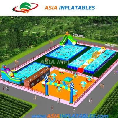 New Design Inflatable Land Amusement Water Park Project with Pool N Slide for Adult and Kids