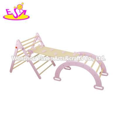 Montessori Indoor Playground Climbing 3 in 1 Foldable Wooden Triangle + Climbing Ramp + Arch Triangle for Toddlers W08K322