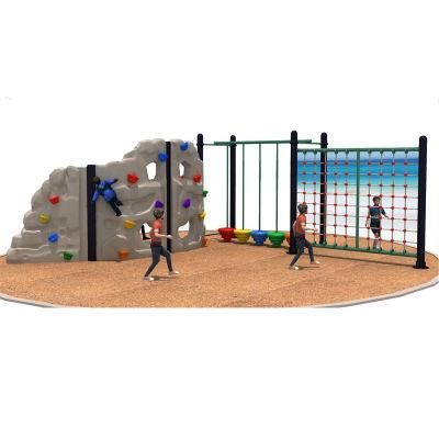 Discount Outdoor Plastic Kids Rock Climbing Wall with Climbing Net Jungle Gym Fitness