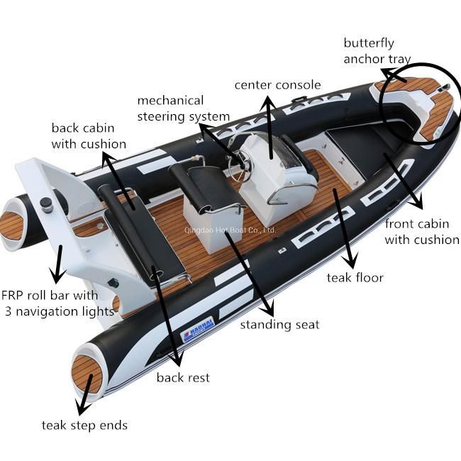 China Hot Sale Boat Product 17feet 5.2m Fiberglass Rigid Hull PVC Inflatable Fishing Boat Luxury Yacht Rib Boat Deep V Inflatable Motor Boat Speed Boat with CE