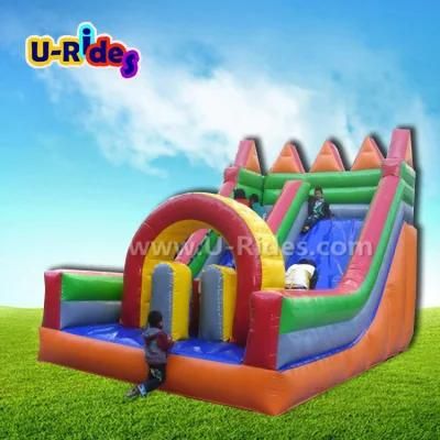Rainbow color inflatable slide inflatable water slide with arch for amusement park