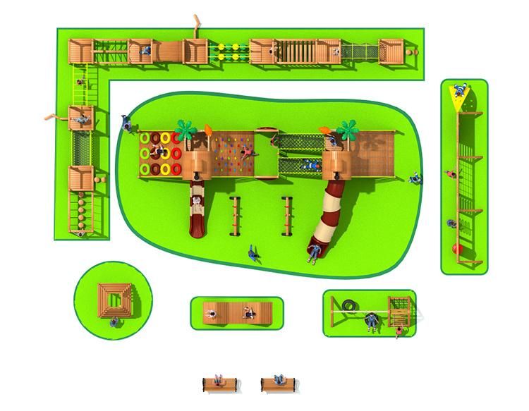 Large Outdoor Playground Combination Obstacle Climbing Rope Course Adventure Wooden Equipment
