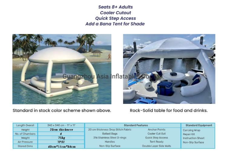 New Design Dwf Summer Water Inflatable Floating Leisure Platform with Tent Revel Lounge