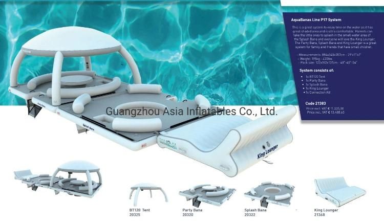 New Design Inflatable Water Leisure Platform with Tent Water Amusement Equipment Floating Island