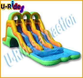 Inflatable attractive 3 lanes Water Slide inflatable bounce slide with pool for kids