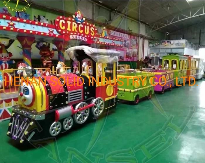 Amusement Park Children Small Trackless Train Ride in Public Garden