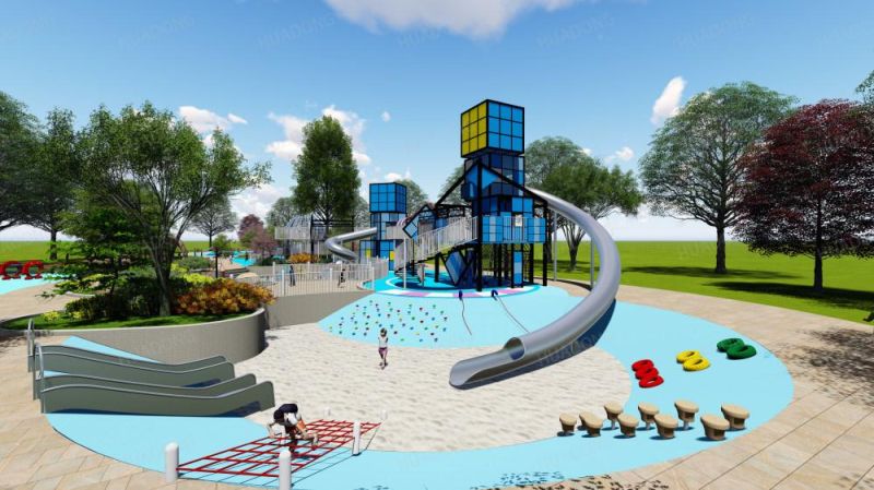 New Custom Theme School Yard Outdoor Playground Toys Jungle Style Tree Shape Stainless Steel Slide Amusement Equipment