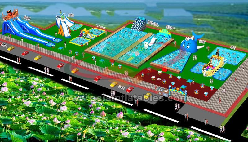 Giant Removable Inflatable Water Park, Inflatable Amusement Park on Land, Water Park Project for Commercial