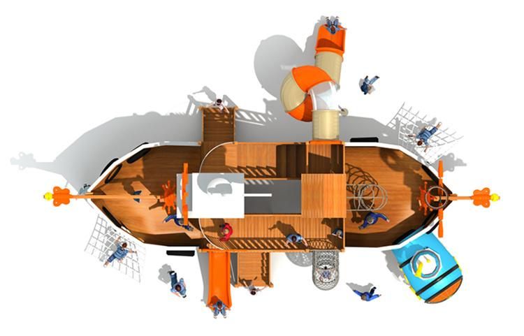 Factory Custom Large Outdoor Children Playground Wooden Pirate Ship Play Equipment