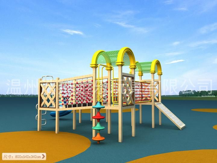 Attractive Children Climbing Wooden Outdoor Playground with Net